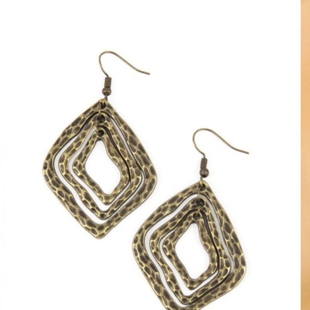 Paparazzi Gold Woven Statement Earrings Primitive Performance Brass Hammered
